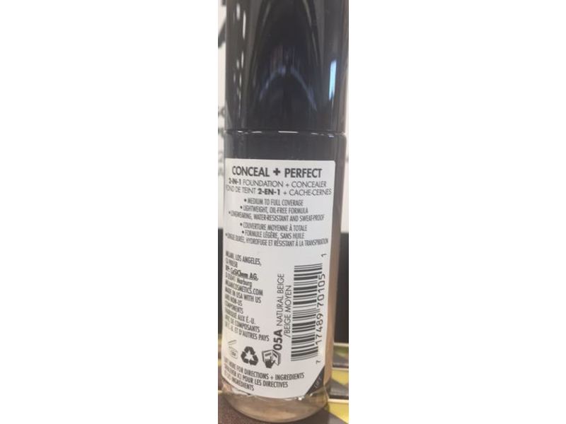 Milani Conceal + Perfect 2-In-1 Foundation + Concealer, 05A Natural Beige, 1 fl oz/30 mL