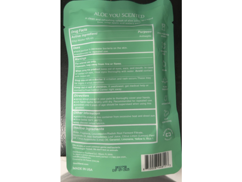 Touchland Power Mist Aloe You Hydrating Hand Sanitizer, Power Mist, 1 fl oz/30 mL