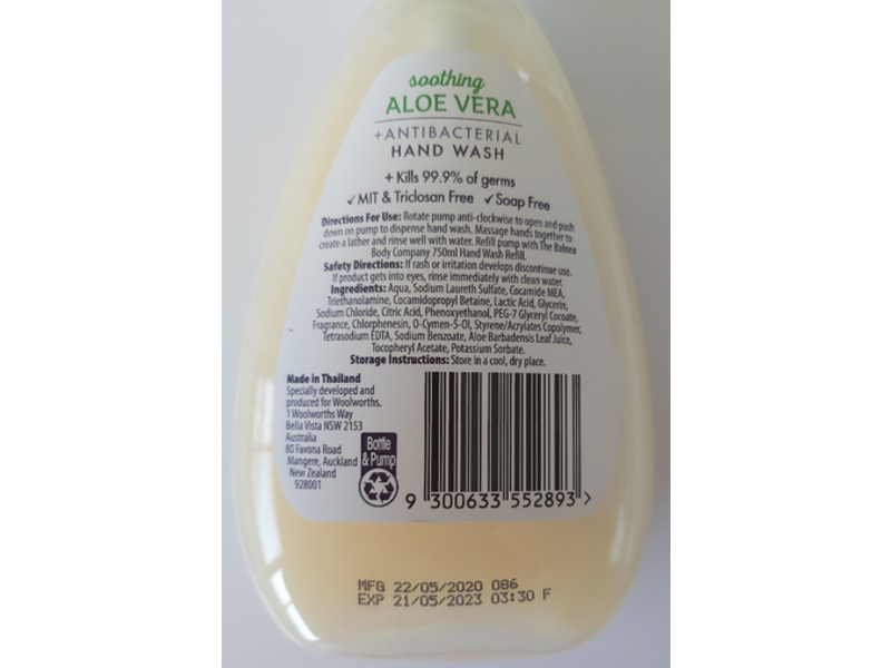 The Balnea Body Company Antibacterial Hand Wash, Soothing Aloe Vera, 250 mL
