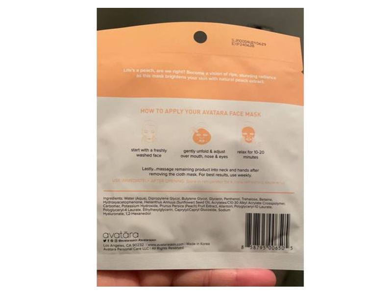 Avatara Brightening Peach Mask, Juicy Peach Beach, 0.71 fl oz/21 ml