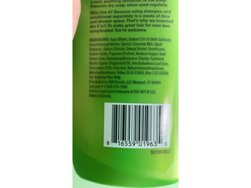 Pert 2 In 1 Shampoo & Conditioner, Aloe + Mint, 13.5 fl oz/400 mL