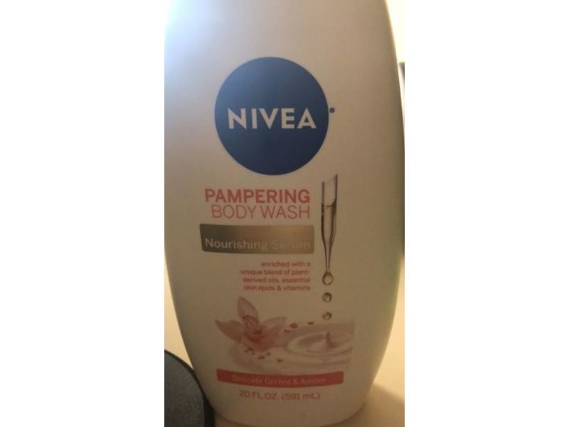 NIVEA Pampering Body Wash, Nourishing Serum, Delicate Orchid & Amber, 20 fl oz/591 mL