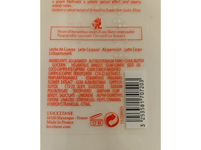 L'Occitane En Provence Osmanthus Body Lotion, 8.4 fl oz/250 mL