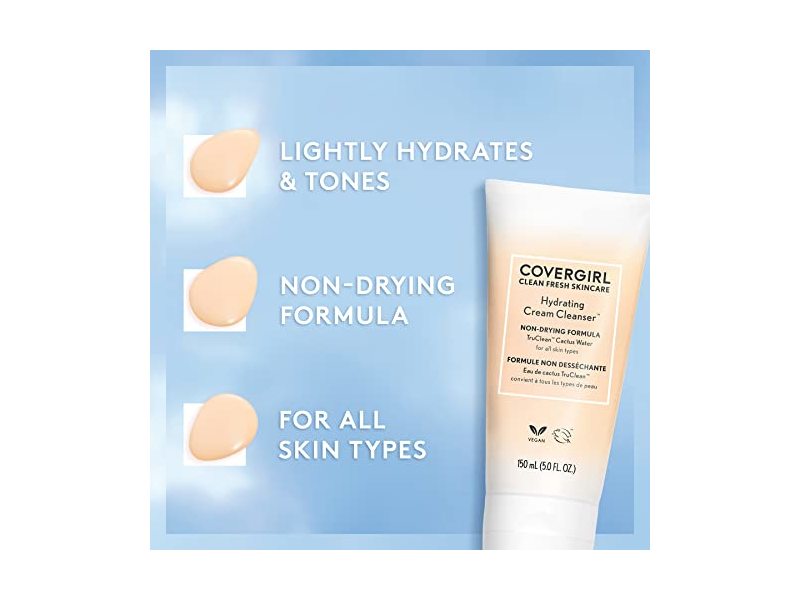 COVERGIRL Clean Fresh Skincare Hydrating Cream Cleanser, 5 fl oz/150 mL