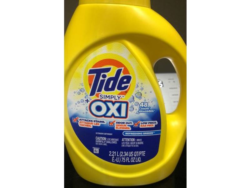 Tide Simply + Oxi Laundry Detergent, Refreshing Breeze, 48 Loads, 75 fl oz/2.21 L, Pack Of 2