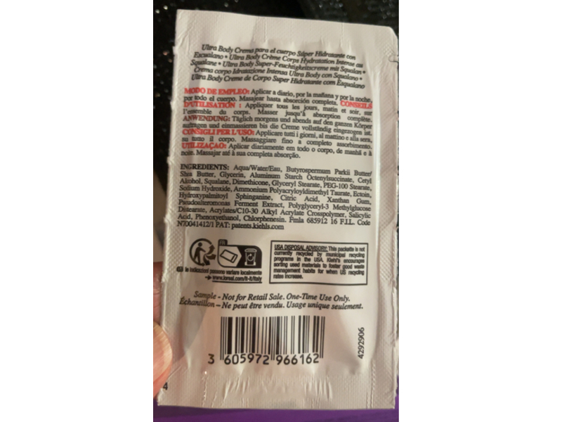 Kiehl's Ultra Body Mega Moisture Squalane Cream, Glacial Glycoprotein + Pro-Ceramide, 0.17 fl oz/5 mL