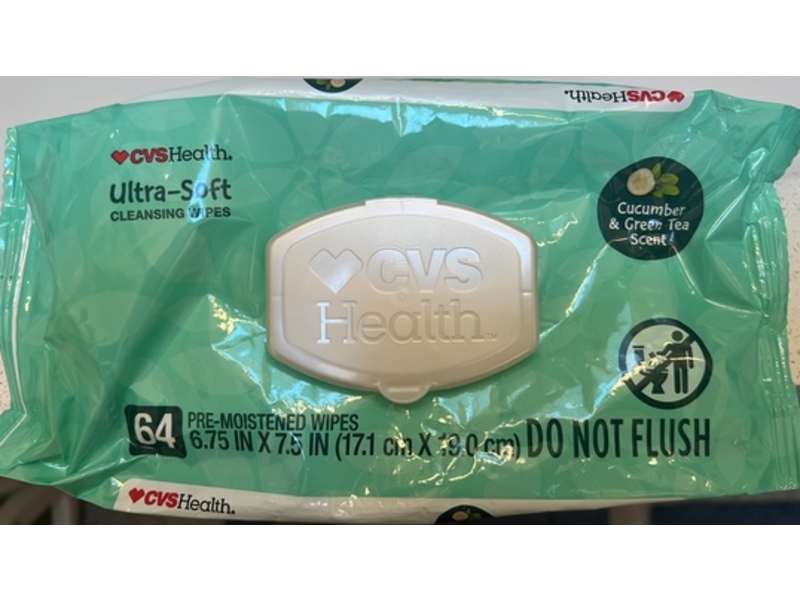 CVS Health Ultra-Soft Cleansing Wipes, Cucumber & Green Tea Scent, 64 Count