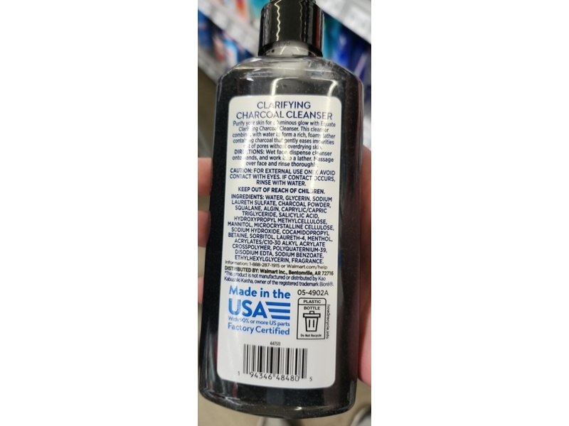 Equate Clarifying Charcoal Cleanser, 6.77 fl oz/200 mL