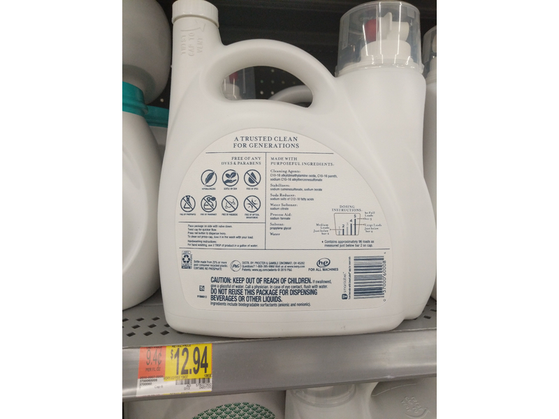 Ivory Free & Clear Detergent, Fragrance Free, 96 Loads, 138 fl oz/4.08 L