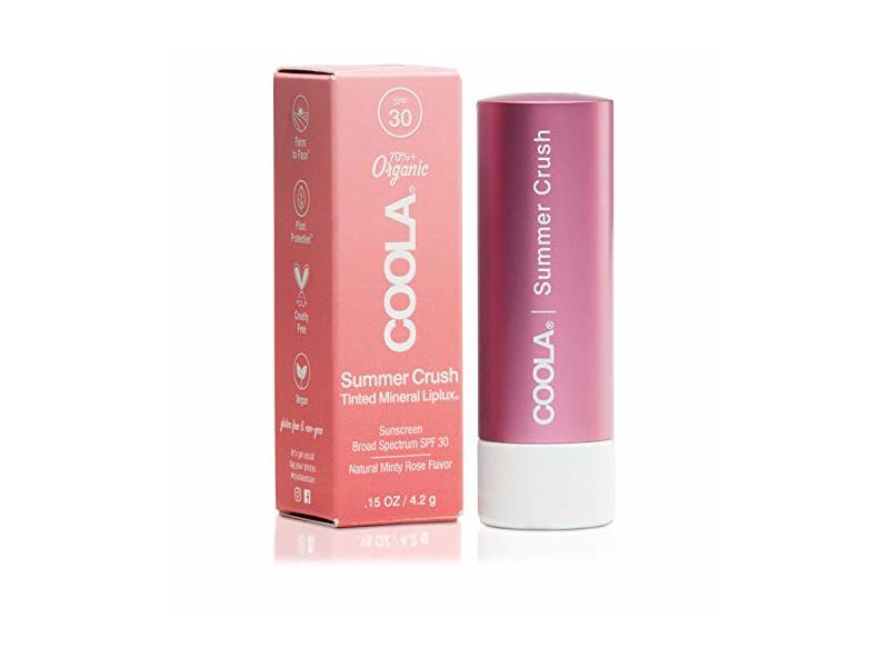 COOLA Tinted Mineral Liplux Organic Sunscreen Lip Balm, SPF 30, Summer Crush, 0.15 oz/4.2 g