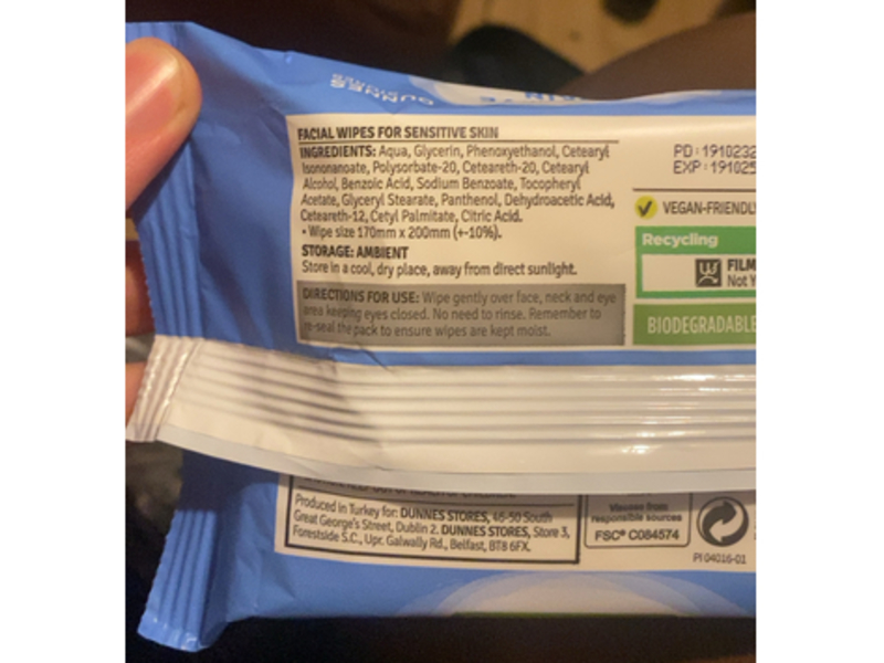 Dunnes Stores Facial Wipes, Vitamin E & Provitamin B5, 25 Count