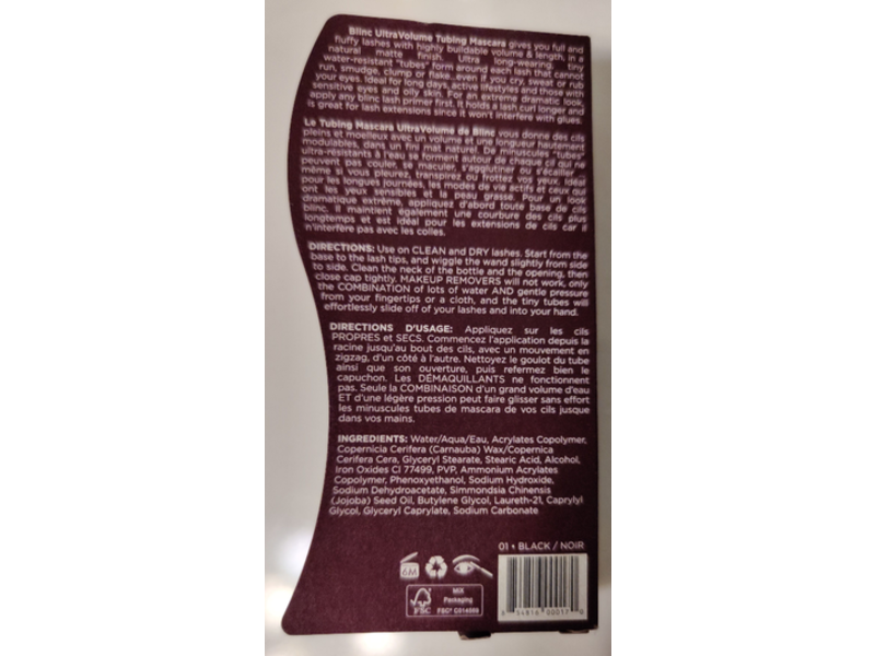 Blinc Ultravolume Tubing Mascara, 01 Black, 0.35 fl oz/10.35 mL