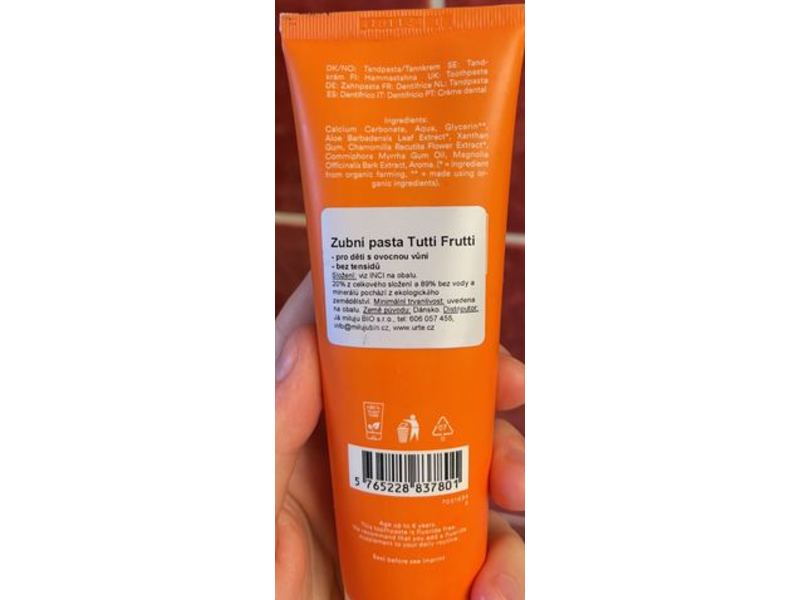 Urtekram Children's Toothpaste, Tuttifruitti, 2.5 fl oz/75 mL