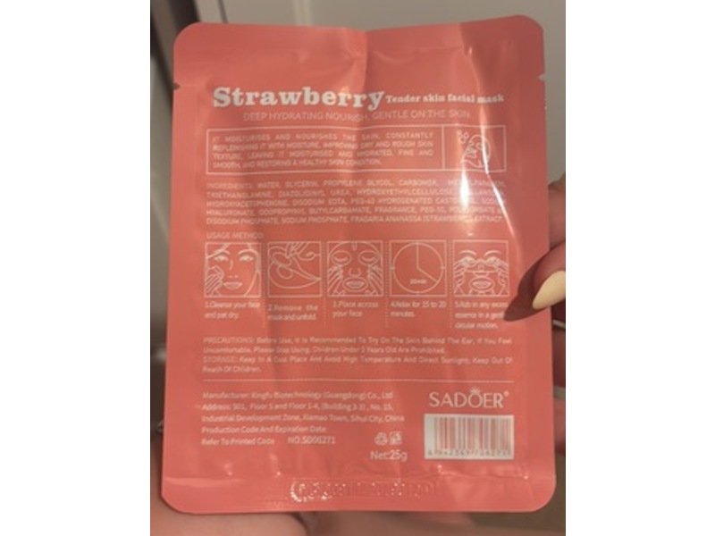 Sadoer Tender Skin Facial Mask, Strawberry, 25 g