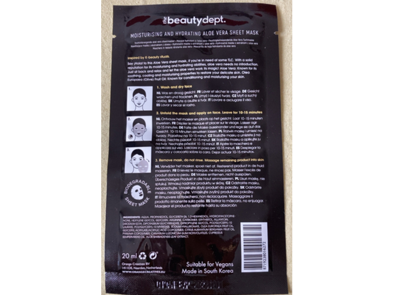 The Beautydept I Hola Aloevera Moisturizing & Hydrating Sheet Mask, Aloevera Extract, 20 mL