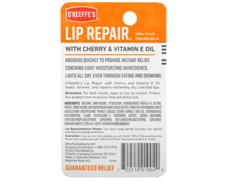O'Keeffe's Lip Repair Lip Balm, Cherry & Vitamin Oil, 0.15 oz/4.2 g