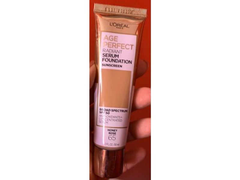 L'Oreal Paris Age Perfect Radiant Serum Foundation, SPF 50, 65 Honey Rose, 1.0 fl oz/30 mL