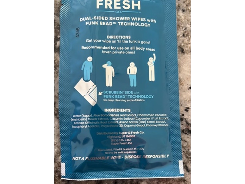 Super Fresh Co. Dual-Sided Shower Wipes, Unscented, 10 Count