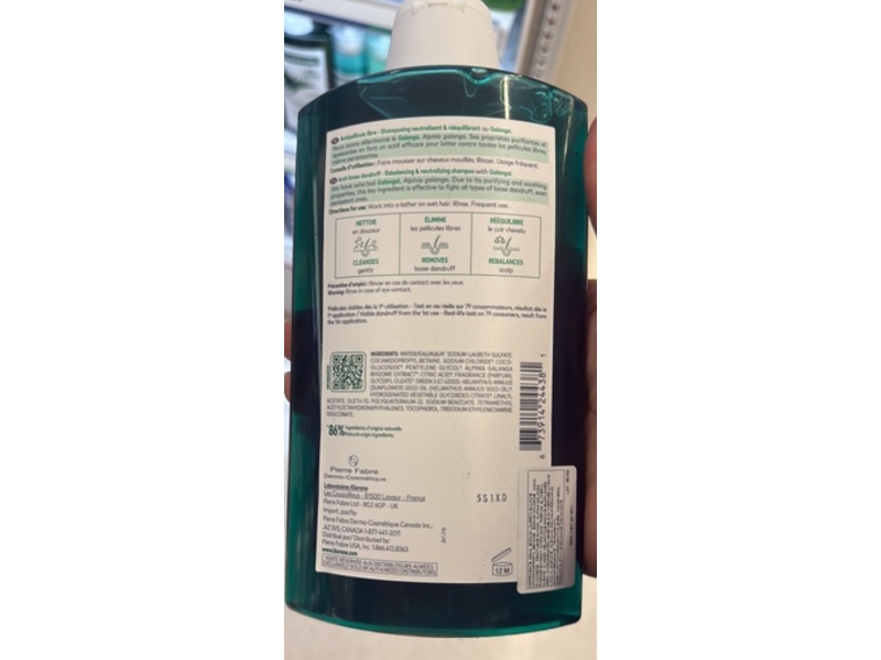 Klorane Anti-Loose Dandruff Shampoo, Galanga, 13.5 fl oz/400 mL