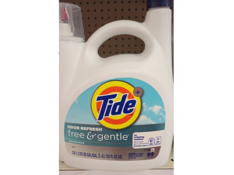 Tide Odor Refresh Liquid Laundry Detergent, Free & Gentle, 94 Loads,132 fl oz/3.9L