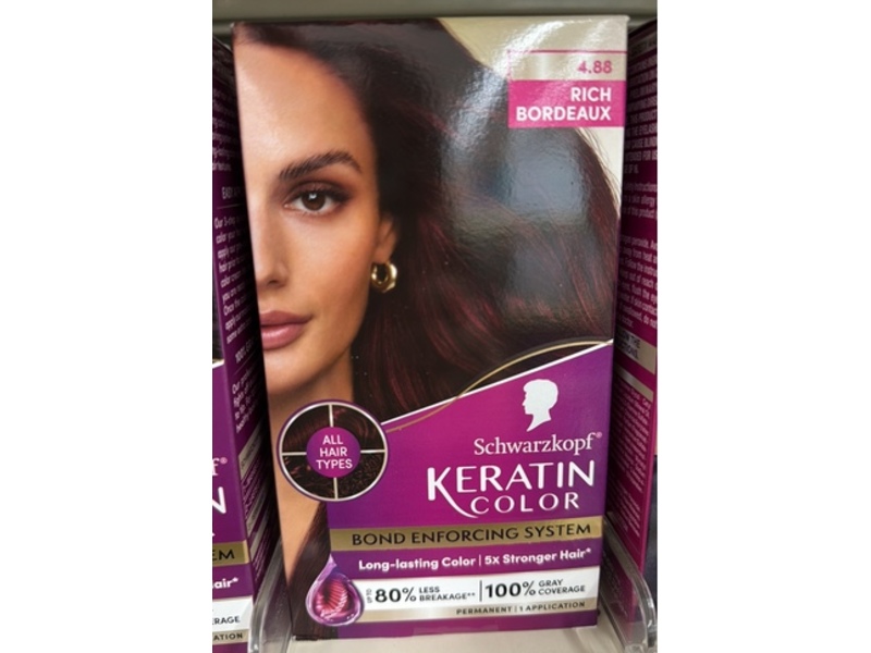 Schwarzkopf Keratin Color Permanent Hair Dye Cream, 4.8 Rich Bordeaux,1 Application