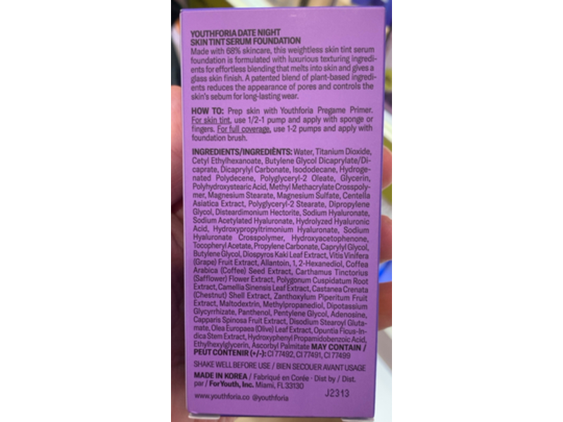 Youth Foria Date Night Skin Tint Serum Foundation, Fair Neutral, 1.18 fl oz/35 mL