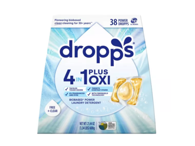 Dropps 4in1 Plus OXI Laundry Detergent Pacs, Free + Clear, 21.44 oz/608 g, 38 Count, 2 Packs