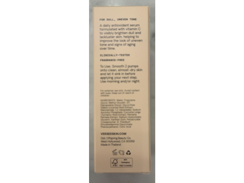 Versed Brightening Serum, Vitamin C & Licorice Root Extract, 1 fl oz/30 mL