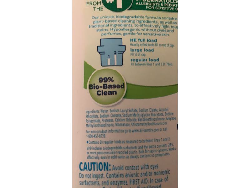 All Stainlifters Pure Detergent, Free & Clear, 36 fl oz/1.06 L, 20 Loads