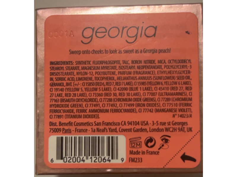 Benefit Georgia Georgia Golden Peach Blush, 0.14 oz/4.0 g