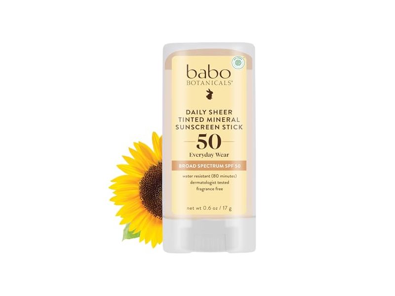 Babo Botanicals Daily Sheer Tinted Mineral Sunscreen Stick, SPF 50, Fragrance Free, 0.6 oz/17 g