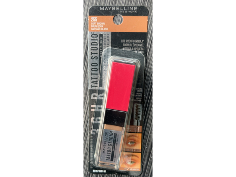 Maybelline New York Tattoo Studio Brow Gel, 255 Soft Brown, 0.2 fl oz/6 mL