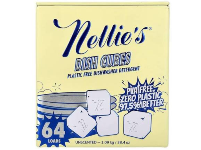Nellie's Dish Cubes Plastic Free Dishwasher Detergent, Unscented, 64 Loads, 38.4 oz/1.09 kg