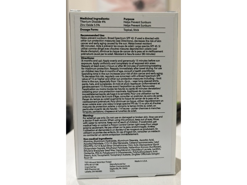 TiZO Mineral Stick Non-Tinted Sunscreen, SPF 45, 1 oz/30 g