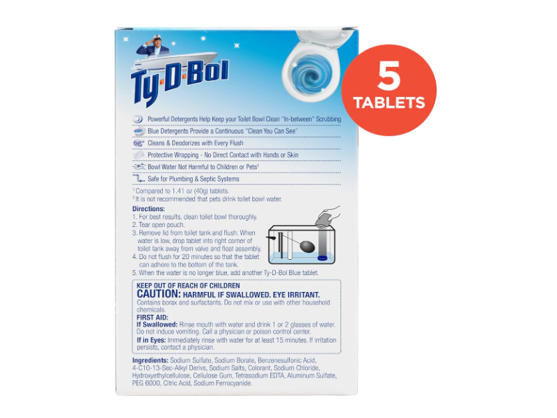 Ty-D-Bol Toilet Cleaner, Blue, 1.4 oz, Pack of 5