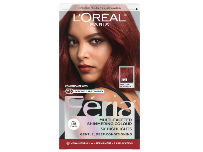 L'Oreal Paris Feria Multi-Faceted Shimmering Permanent Hair Color Kit, 56 Brilliant Bordeaux