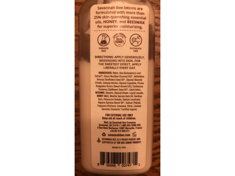 Savannah Bee Company Honey Body Lotion, Lemongrass Spearmint, 9.5 fl oz/280.9 mL