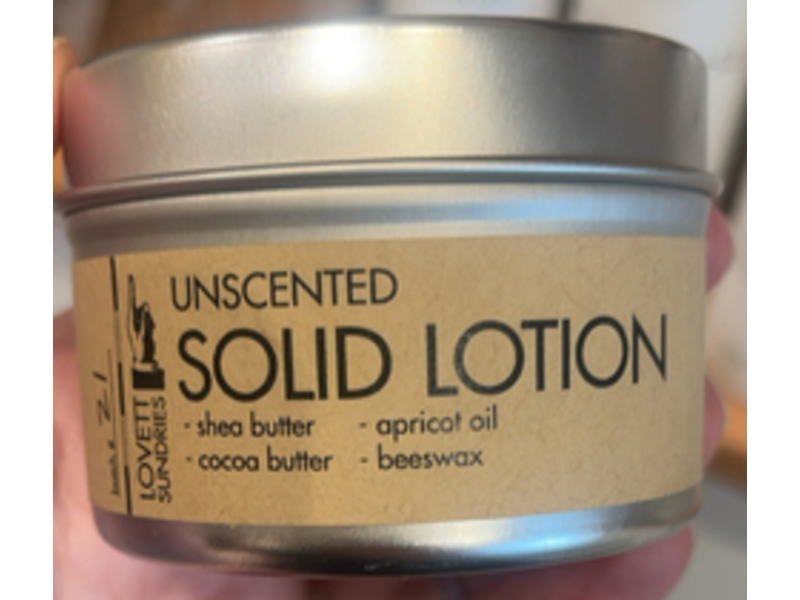 Lovett Sundries Solid Lotion, Shea Butter, Apricot Oil, Cocoa Butter, Beeswax, 2.5 oz/71 g