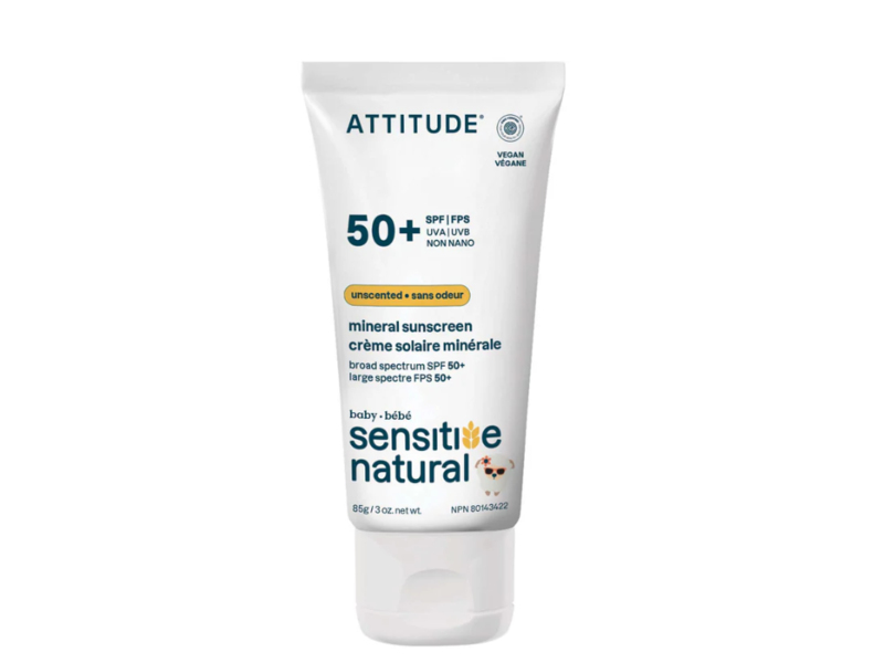 Attitude Baby Mineral Sunscreen, SPF 50+, Unscented, 3 oz/85 g