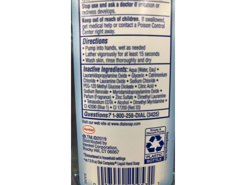 Dial Complete Liquid Antibacterial Hand Soap, Spring Water, 11 fl oz/325 mL, Pack Of 4