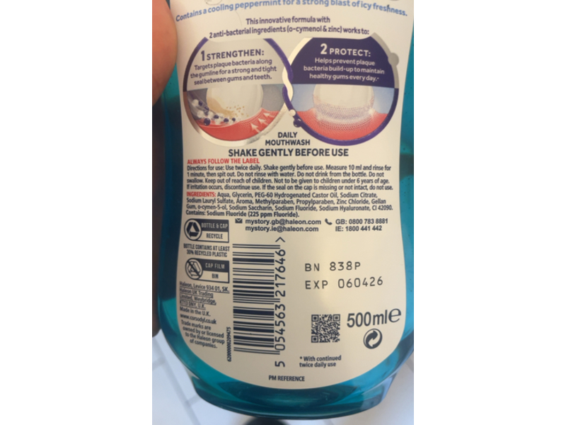 Corsodyl Gum Strengthen & Protect Daily Mouthwash, Icy Mint, 500 mL
