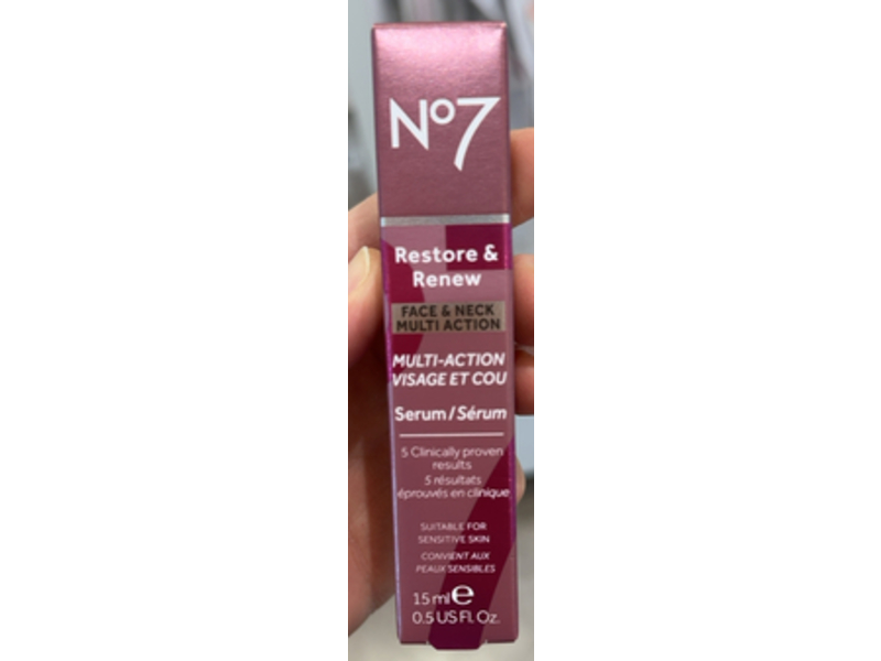 No7 Restore & Renew Face & Neck Multi Action Serum, 0.5 fl oz/15 mL