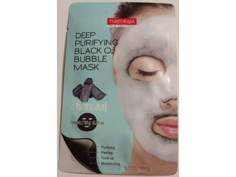 Purederm Deep Purifying Black O2 Bubble Mask, Charcoal, 0.70 oz/20 g