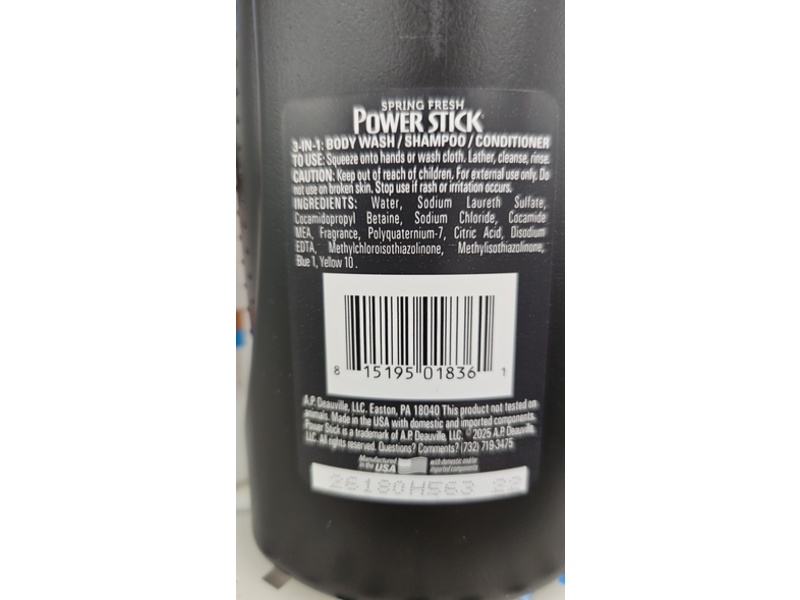 Power Stick 3 In 1 Shampoo Conditioner Body Wash, Spring Fresh, 22.5 fl oz/665 mL