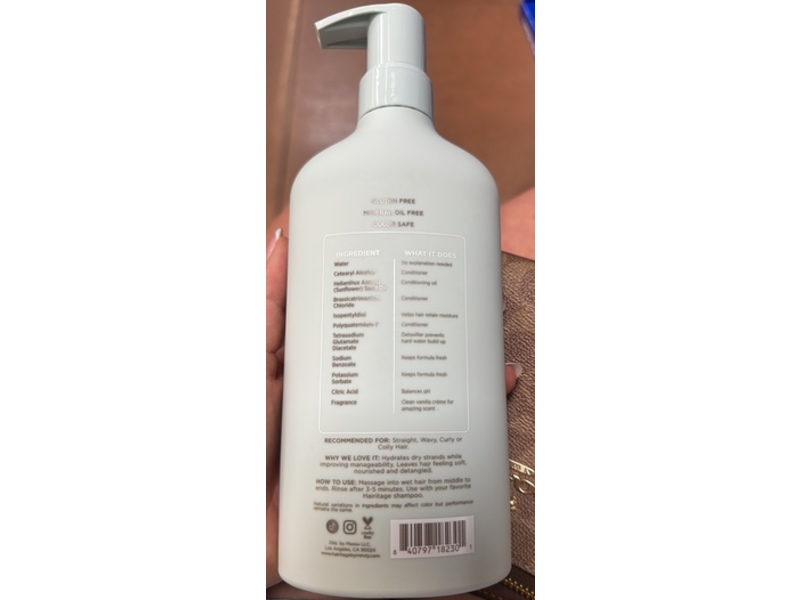 Hairitage Moisturizing Conditioner, Whipped Vanilla Creme, 15 fl oz/443 mL