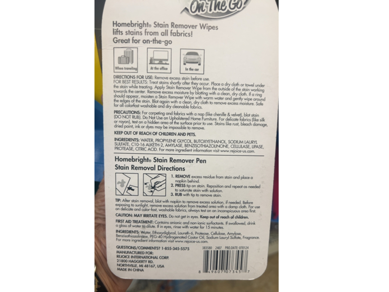 Homebright Stain Remover, Pen & Wipes, 0.33 fl oz