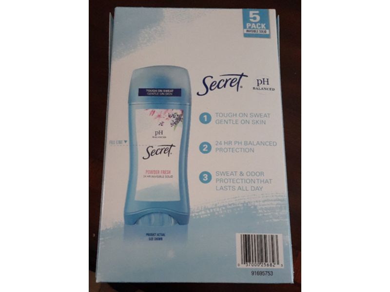 Secret PH Balance 24 Hr Invisible Deodorant, Powder Fresh, 2.1 oz/59 g, Pack Of 5