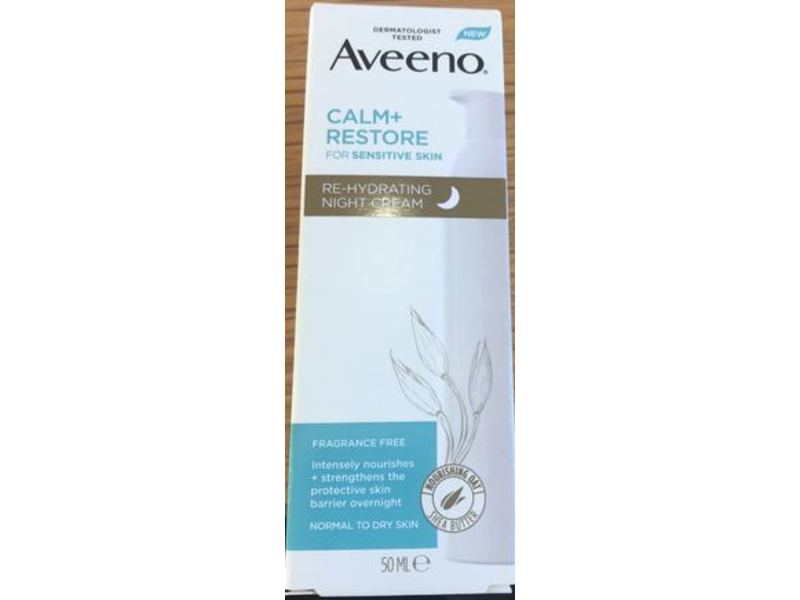 Aveeno Clam+Restore Re-Hydrating Night Cream, Sensitive Skin, Fragrance Free, 50 mL