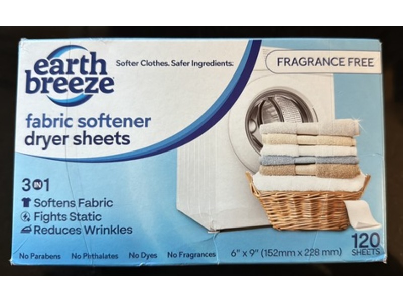Earth Breeze Fabric Softener Dryer Sheets, 120 Count
