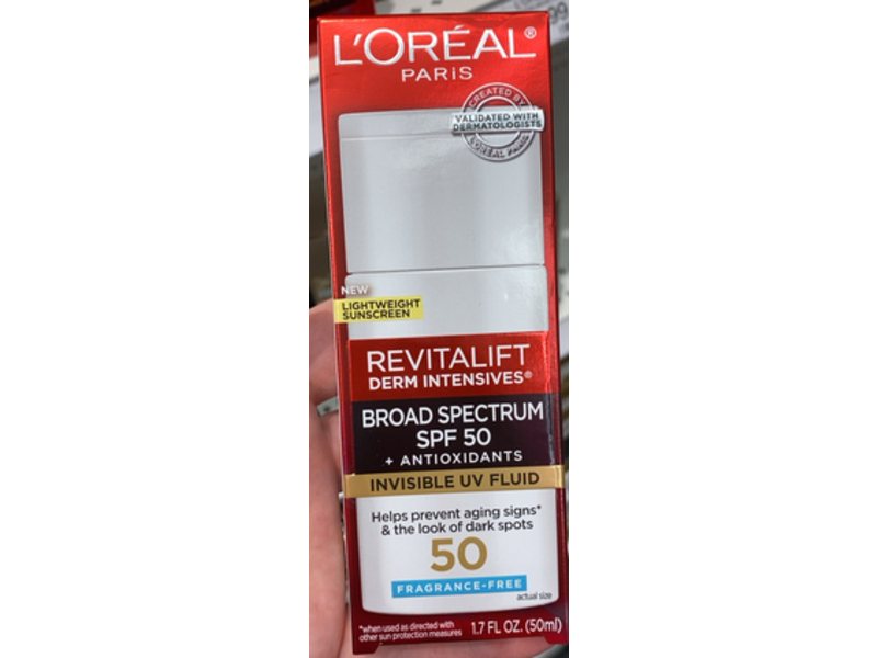 L'Oreal Paris Revitalift Invisible UV Fluid Sunscreen, SPF 50, 1.7 fl oz/500 mL